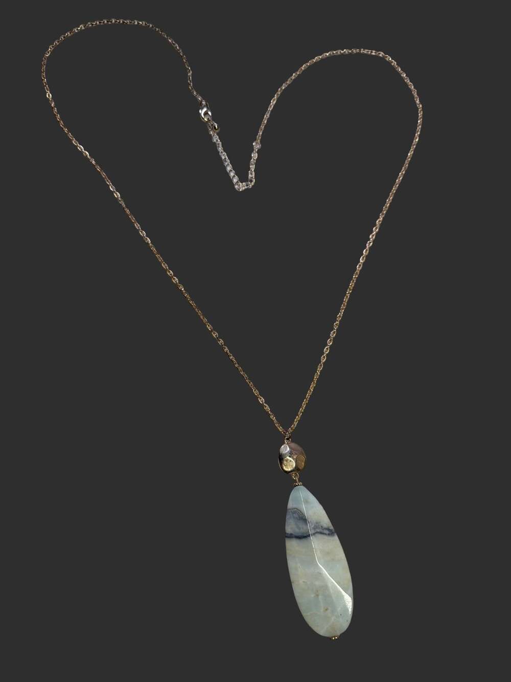 Natural Teardrop Stone Pendant Necklace with Gold-Tone Chain